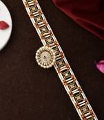 Gold plated red green kundan pearl studded meenakari matha patti