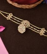 Gold plated pink cubic zirconia stone studded handcrafted head chain with borla
