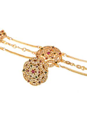 Gold plated pink cubic zirconia stone studded handcrafted head chain with borla 3