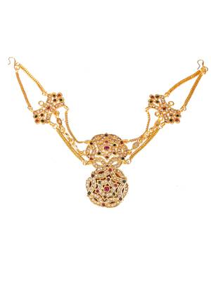 Gold plated pink cubic zirconia stone studded handcrafted head chain with borla 4