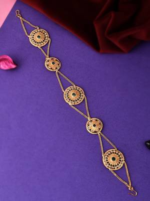 Gold plated green cubic zirconia stone studded handcrafted head chain 1