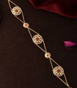 Gold plated pink cubic zirconia stone studded handcrafted head chain