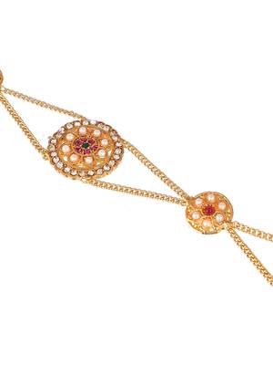 Gold plated pink cubic zirconia stone studded handcrafted head chain 3