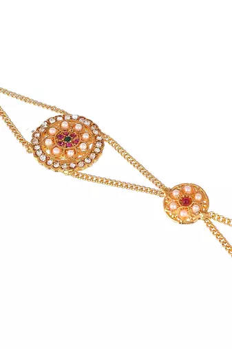 Gold plated pink cubic zirconia stone studded handcrafted head chain