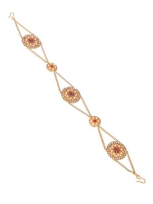 Gold plated pink cubic zirconia stone studded handcrafted head chain 4