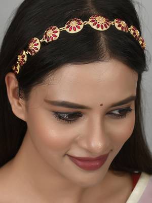 Gold plated ethnic traditional meenakari wedding head chain 2