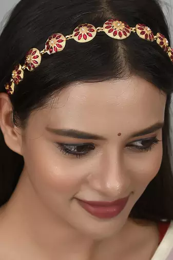Gold plated ethnic traditional meenakari wedding head chain