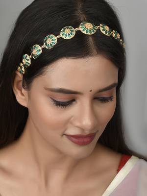 Gold toned ethnic matha patti traditional enamelled head chain 2