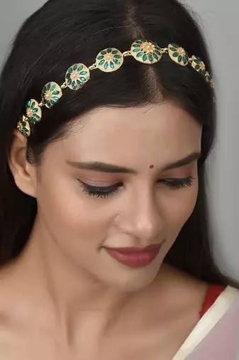 Gold toned ethnic matha patti traditional enamelled head chain