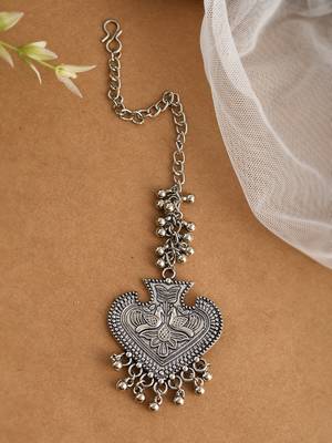 Silver plated oxidised handcrafted ghungroo maang tikka 1