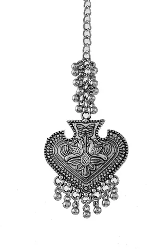 Silver plated oxidised handcrafted ghungroo maang tikka