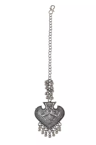 Silver plated oxidised handcrafted ghungroo maang tikka