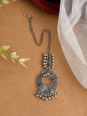 Silver plated oxidised handcrafted ghungroo maang tikka 1