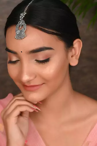 Silver plated oxidised handcrafted ghungroo maang tikka