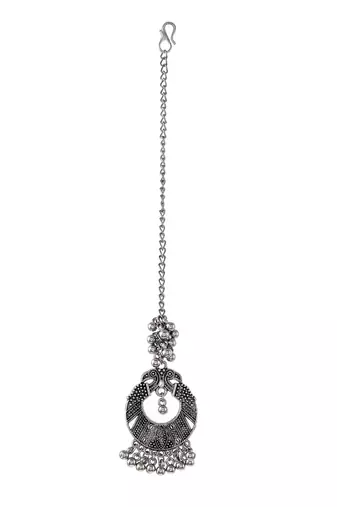Silver plated oxidised handcrafted ghungroo maang tikka