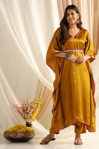 Shades satin crepe golden kaaftan