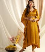 Shades satin crepe golden kaaftan