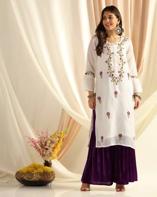 Shades chikankari kota kurti with purple and green work 2