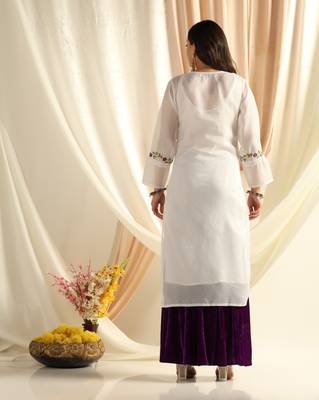 Shades chikankari kota kurti with purple and green work 4