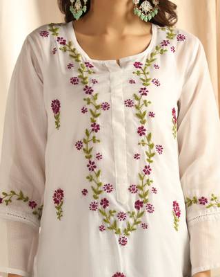 Shades chikankari kota kurti with purple and green work 5