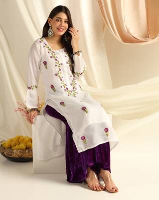Shades chikankari kota kurti with purple and green work 6