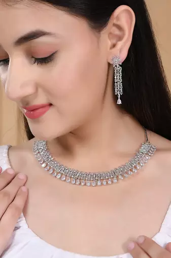 Cubic zirconia silver plated jewellery srt