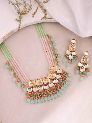 Gold plated long layered kundan jewellery set 1