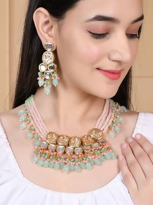 Gold plated long layered kundan jewellery set 2