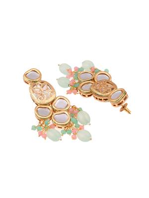 Gold plated long layered kundan jewellery set 4