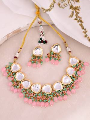 Gold plated beads kundan jewellery set 1