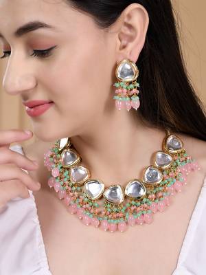 Gold plated beads kundan jewellery set 2
