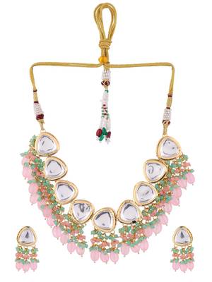 Gold plated beads kundan jewellery set 3
