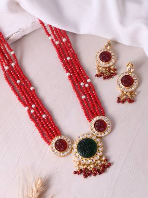 Gold plated beads meenakari jewellery set 1