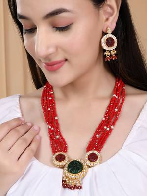 Gold plated beads meenakari jewellery set 2