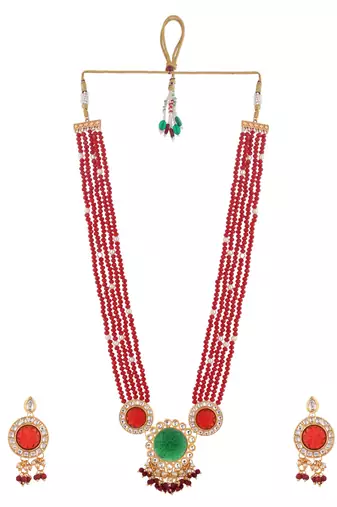 Gold plated beads meenakari jewellery set