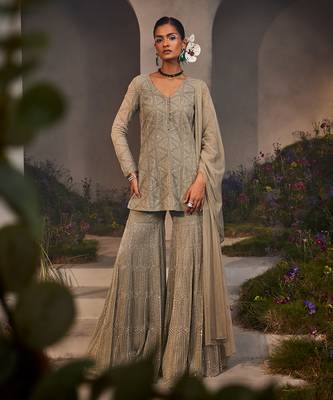 Silver grey kurta and gharara set 1