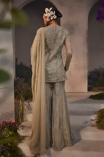 Silver grey kurta and gharara set