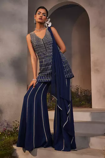 Electric blue kurta and sharara set