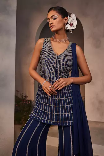 Electric blue kurta and sharara set