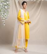 Yellow kurta set.
