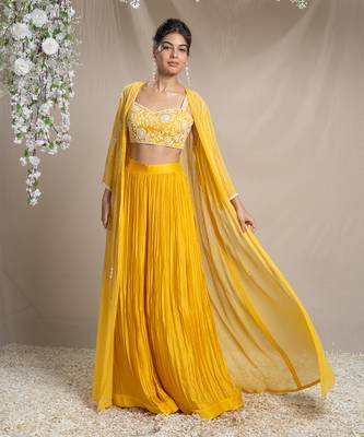 Yellow cape set with bustier and  palazzos. 1