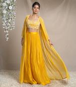 Yellow cape set with bustier and  palazzos.