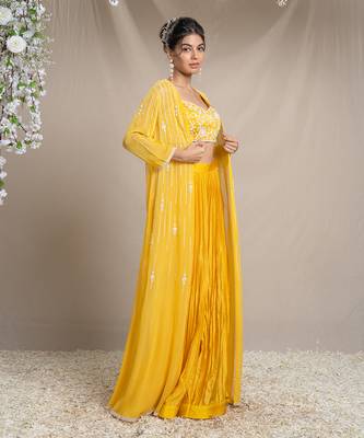 Yellow cape set with bustier and  palazzos. 2