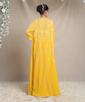 Yellow cape set with bustier and  palazzos. 4