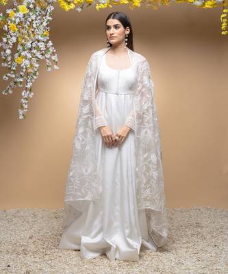 Ivory anarkali with organza dupatta. 1