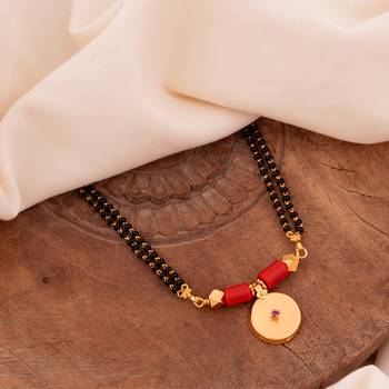 Black beads mangalsutra with vati medium length 24" one gram gold 1