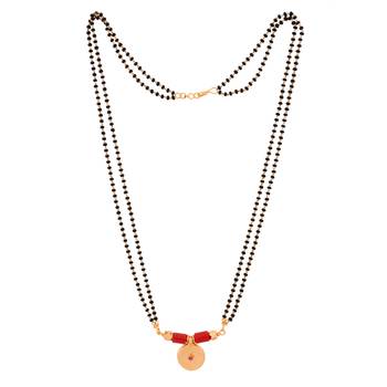Black beads mangalsutra with vati medium length 24" one gram gold 3