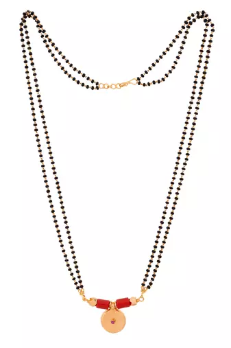 Black beads mangalsutra with vati medium length 24" one gram gold