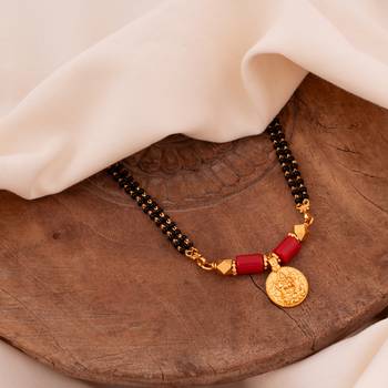 Black beads mangalsutra with vati medium length 24" one gram gold 1