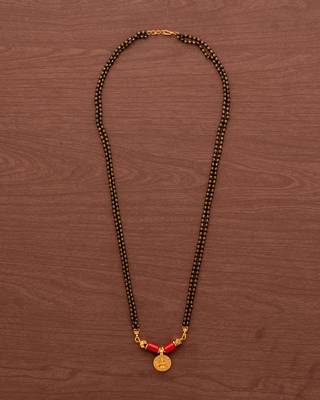 Black beads mangalsutra with vati medium length 24" one gram gold 2